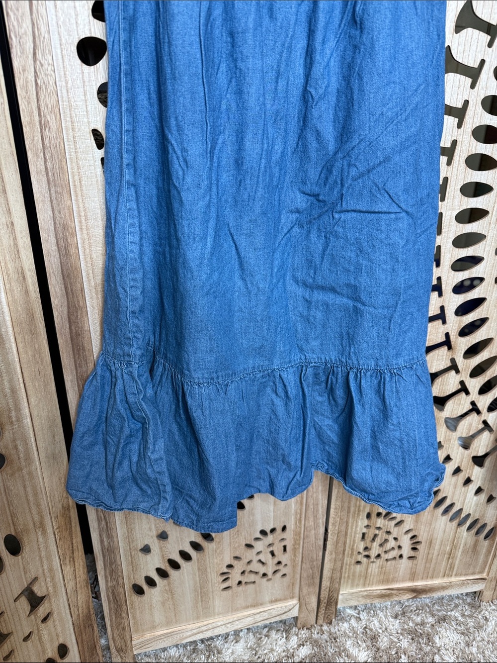 Denim-Blue Puff Sleeve Midi Dress - Picture 4 of 7